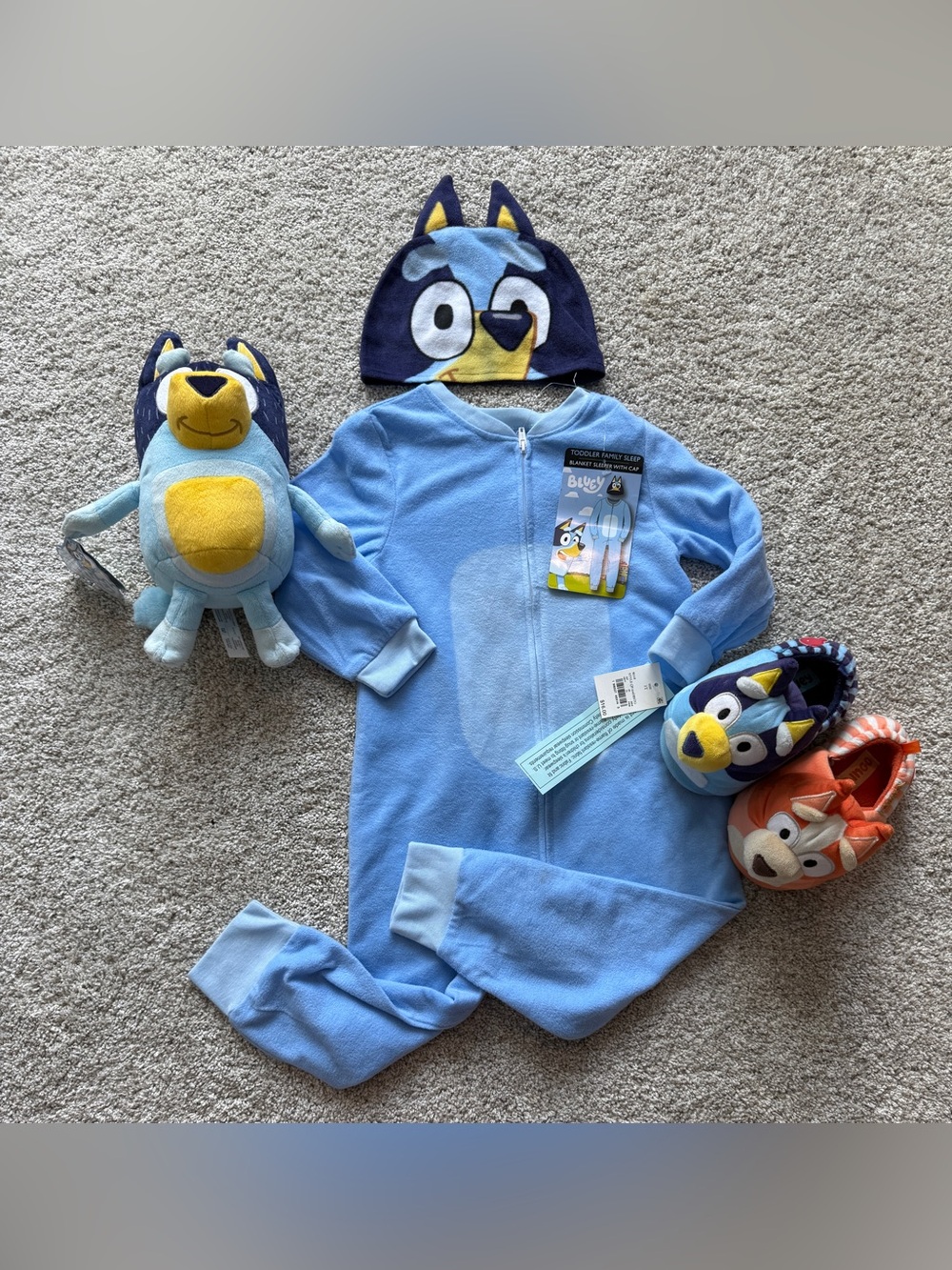 Bluey Bundle.  NEW plush, NEW size 3T pajamas & used size 9/10 slippers.